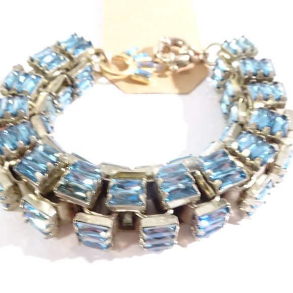 Lee Angel Crystal baguette Box Link Bracelet Blue Brass NWT 240 - Picture 3 of 7